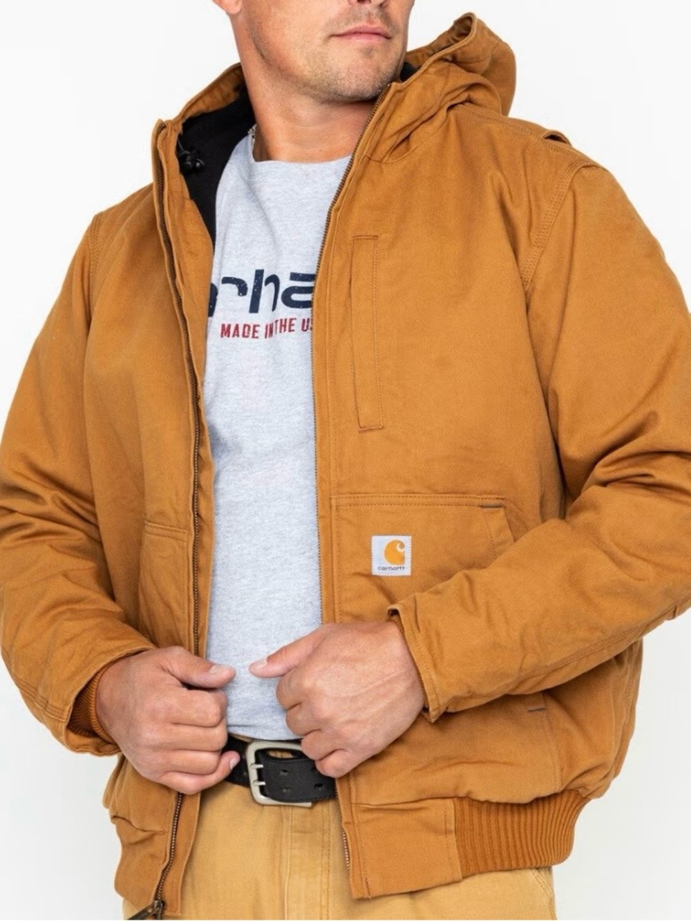 Carhartt Full Swing 103371 Hooded Duck Jacket M Tan Workwear Utility Insulated